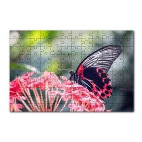 Cakapuzzle Pembe Çiçekler ve Siyah Kırmızı Kelebek 120 Parça Ahşap Puzzle