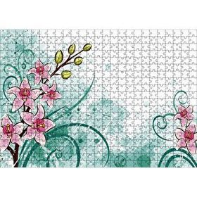 Cakapuzzle Pembe Çiçekler Yeşil Tohumlar ve Flu Desenler Mdf 500 Parça Puzzle