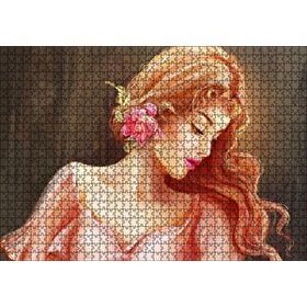 Cakapuzzle Pembe Çiçekli Bakır Saçlı Kadın 120 Parça Ahşap Puzzle