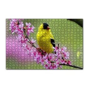 Cakapuzzle Pembe Çiçekli Dalda Sarı Siyah Kuş 120 Parça Ahşap Puzzle