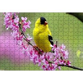Cakapuzzle Pembe Çiçekli Dalda Sarı Siyah Kuş 120 Parça Ahşap Puzzle