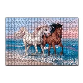 Cakapuzzle Pilajda Koşan Beyaz Kahve Rengi Atlar 120 Parça Ahşap Puzzle