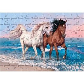 Cakapuzzle Pilajda Koşan Beyaz Kahve Rengi Atlar 120 Parça Ahşap Puzzle
