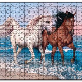 Cakapuzzle Pilajda Koşan Beyaz Kahve Rengi Atlar Mdf 120 Parça Puzzle