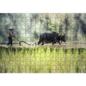 Cakapuzzle Pirinç Tarlası Süren Vietnamlı 120 Parça Ahşap Puzzle