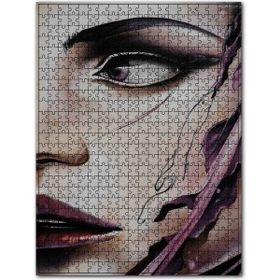 Cakapuzzle Portre Kadın Yüzü ve Akan Mürekkepler Ahşap 1000 Parça Puzzle