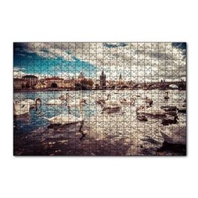Cakapuzzle Prag Charles Köprüsü ve Kuğular 120 Parça Ahşap Puzzle