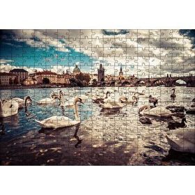 Cakapuzzle Prag Charles Köprüsü ve Kuğular 120 Parça Ahşap Puzzle