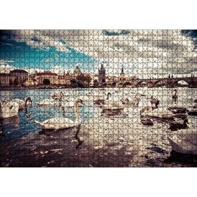 Cakapuzzle Prag Charles Köprüsü ve Kuğular 120 Parça Ahşap Puzzle