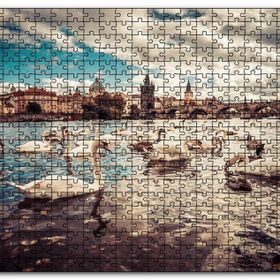 Cakapuzzle Prag Charles Köprüsü ve Kuğular Mdf 120 Parça Puzzle