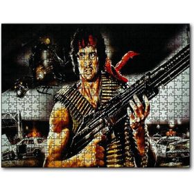 Cakapuzzle Rambo Makineli ve Arkaplanda Helikopter ve Polisler 120 Parça Puzzle
