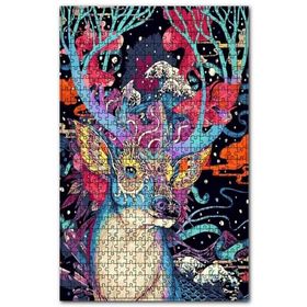 Cakapuzzle Ren Geyiği ve Soyut Desenler İllüstrasyon Ahşap 1000 Parça Puzzle