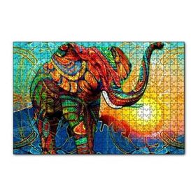 Cakapuzzle Rengarenk Fil ve Güneş Dijital Çizim 120 Parça Ahşap Puzzle