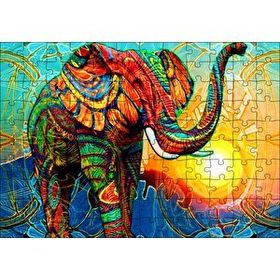 Cakapuzzle Rengarenk Fil ve Güneş Dijital Çizim 120 Parça Ahşap Puzzle