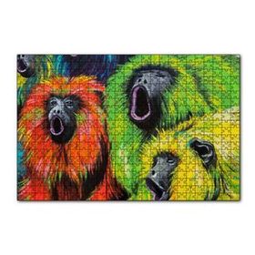 Cakapuzzle Rengarenk Maymunlar Yağlıboya Çizim 120 Parça Ahşap Puzzle