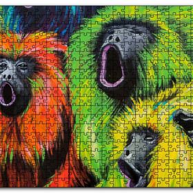 Cakapuzzle Rengarenk Maymunlar Yağlıboya Çizim Mdf 1000 Parça Puzzle