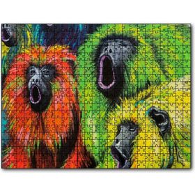 Cakapuzzle Rengarenk Maymunlar Yağlıboya Çizim Mdf 1000 Parça Puzzle