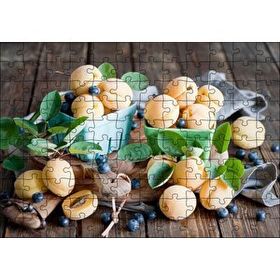 Cakapuzzle Renkli Tabaklarda Kayısı Yabanmersini Meyveleri Mdf 120 Parça Puzzle