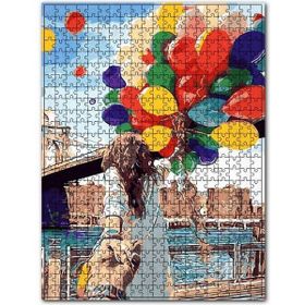 Cakapuzzle Retro Balon ve Sevgili Şekilli Görsel 120 Parça Puzzle