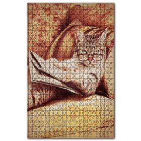 Cakapuzzle Retro Gezete Okuyan Kedi Baskılı Görsel Ahşap 255 Parça Puzzle