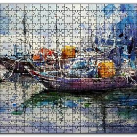 Cakapuzzle Rıhtımda Demirli Kayıklar Yağlıboya Mdf 1000 Parça Puzzle
