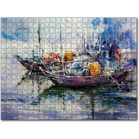 Cakapuzzle Rıhtımda Demirli Kayıklar Yağlıboya Mdf 255 Parça Puzzle
