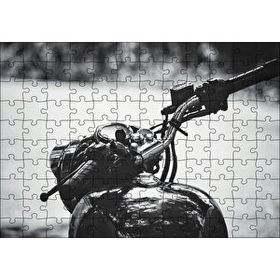 Cakapuzzle Royal Enfield Motorsiklet Depo ve Gidon Siyah Beyaz 120 Parça Ahşap Puzzle