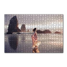 Cakapuzzle Sahilde Kayalıklar ve Pembe Elbiseli Kadın 120 Parça Ahşap Puzzle