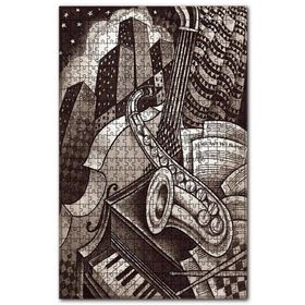 Cakapuzzle Saksafon Piyano Şehir Figürü Görseli Ahşap 1000 Parça Puzzle