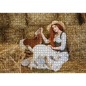 Cakapuzzle Samanlıktaki Genç Kız Oğlaklar Görseli 120 Parça Ahşap Puzzle