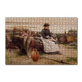 Cakapuzzle Sandalda Çocuklar ve Kederli Kadın 120 Parça Ahşap Puzzle