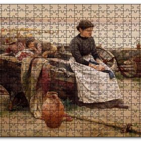 Cakapuzzle Sandalda Çocuklar ve Kederli Kadın Mdf 1000 Parça Puzzle