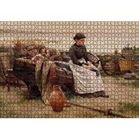 Cakapuzzle Sandalda Çocuklar ve Kederli Kadın Mdf 1000 Parça Puzzle