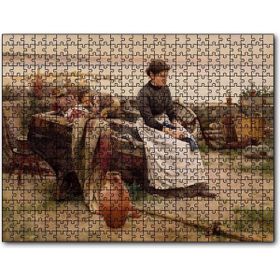 Cakapuzzle Sandalda Çocuklar ve Kederli Kadın Mdf 120 Parça Puzzle