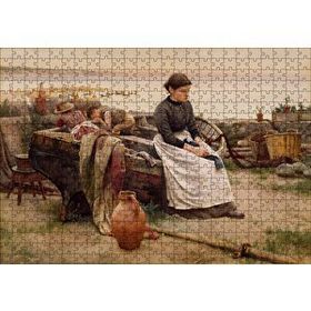 Cakapuzzle Sandalda Çocuklar ve Kederli Kadın Mdf 500 Parça Puzzle