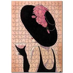 Cakapuzzle Şapkalı Kadın Pembe Kadehli Görsel 120 Parça Ahşap Puzzle