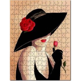 Cakapuzzle Şapkalı Kırmızı Güllü Kadın Görseli 500 Parça Ahşap Puzzle