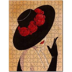 Cakapuzzle Şapkalı Kırmızı Güllü Kadın Görseli 500 Parça Ahşap Puzzle