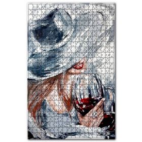 Cakapuzzle Şarap İçen Gri Şapkalı Kadın Ahşap 255 Parça Puzzle