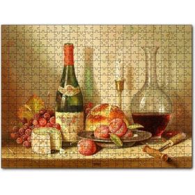 Cakapuzzle Şarap Peynir Ekmek ve Taze Meyveler 1000 Parça Ahşap Puzzle
