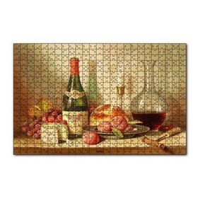 Cakapuzzle Şarap Peynir Ekmek ve Taze Meyveler 120 Parça Ahşap Puzzle