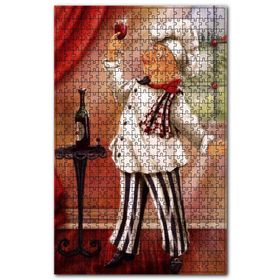 Cakapuzzle Şarap Tadan Aşçı Figürü Görseli Ahşap 1000 Parça Puzzle