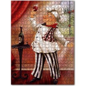 Cakapuzzle Şarap Tadan Aşçı Figürü Görseli Ahşap 255 Parça Puzzle