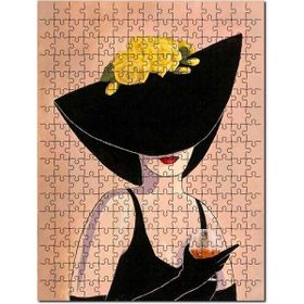Cakapuzzle Sarı Çiçekli Şapkalı Kadın Turuncu Kadeh 120 Parça Puzzle