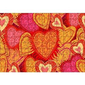 Cakapuzzle Sarı Kırmızı Kalpler Çizim 120 Parça Puzzle