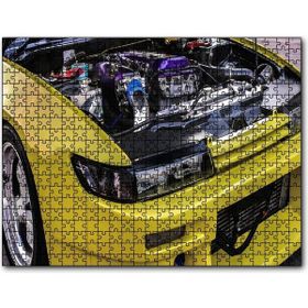 Cakapuzzle Sarı Spor Araba Far ve Motor Detayı Mdf 120 Parça Puzzle