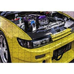 Cakapuzzle Sarı Spor Araba Far ve Motor Detayı Mdf 120 Parça Puzzle