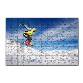 Cakapuzzle Sarı ve Beyaz Ceketli Spor Kayakçı 120 Parça Ahşap Puzzle