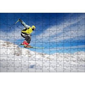 Cakapuzzle Sarı ve Beyaz Ceketli Spor Kayakçı 120 Parça Ahşap Puzzle