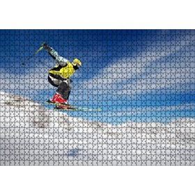 Cakapuzzle Sarı ve Beyaz Ceketli Spor Kayakçı Mdf 1000 Parça Puzzle